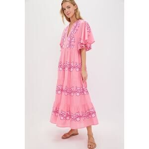 OLIPHANT Tangier Pink Flirty V Neck Maxi Dress Size S NWT Retail $398